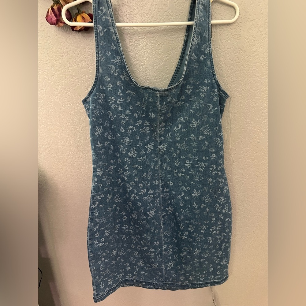 No Boundaries | NWoT denim floral vest dress, size lg (juniors). Full front zip - Picture 5 of 9